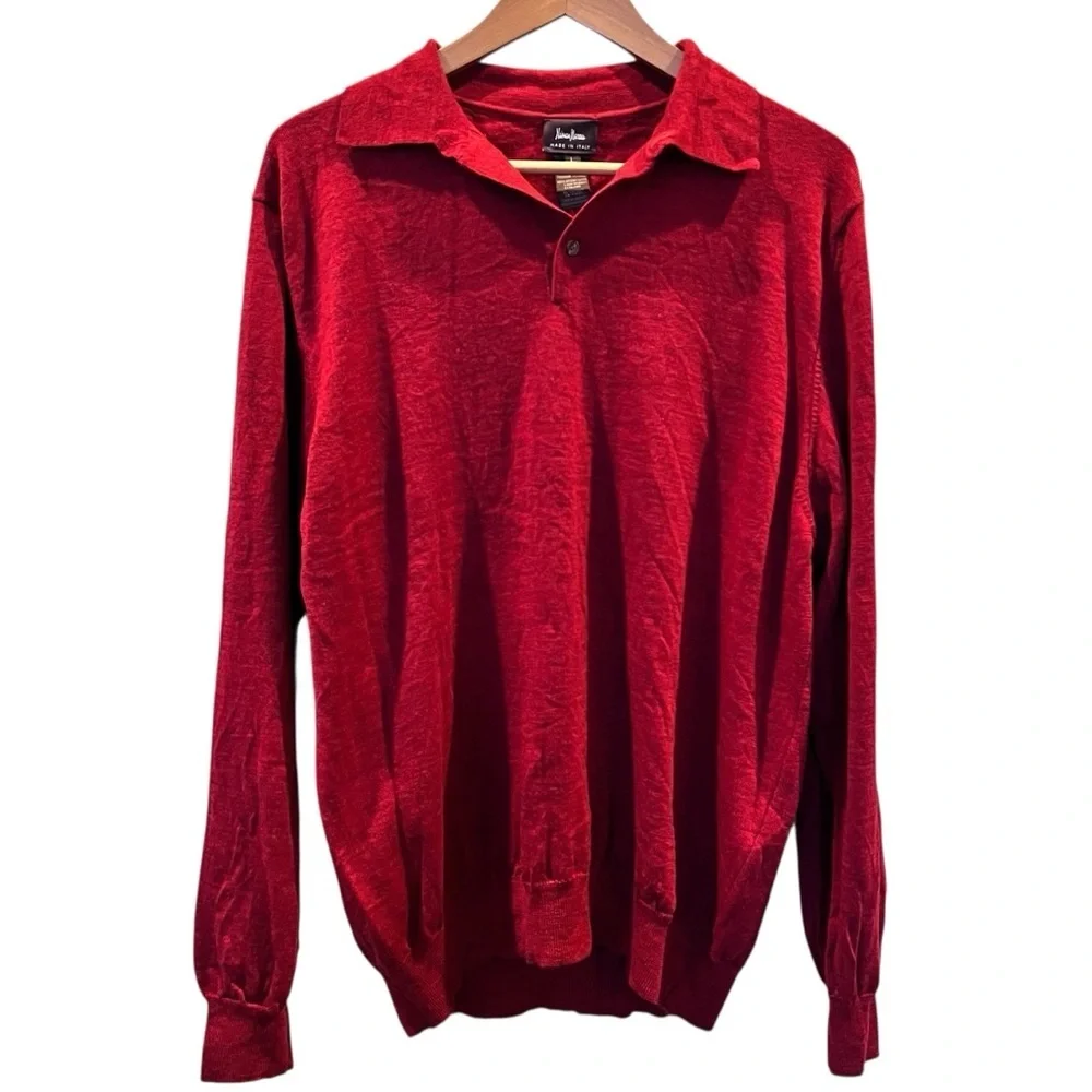 Neiman Marcus Extra Fine Merino Wool Sweater Red